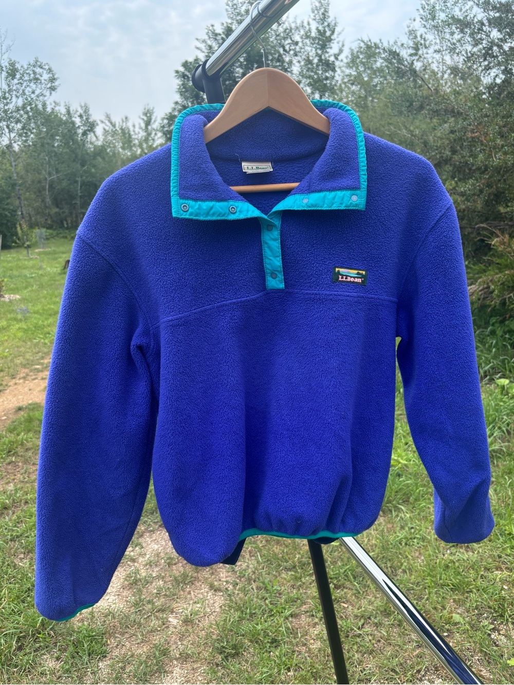 L.L. Bean Blue Fleece Pullover with Teal Trim
